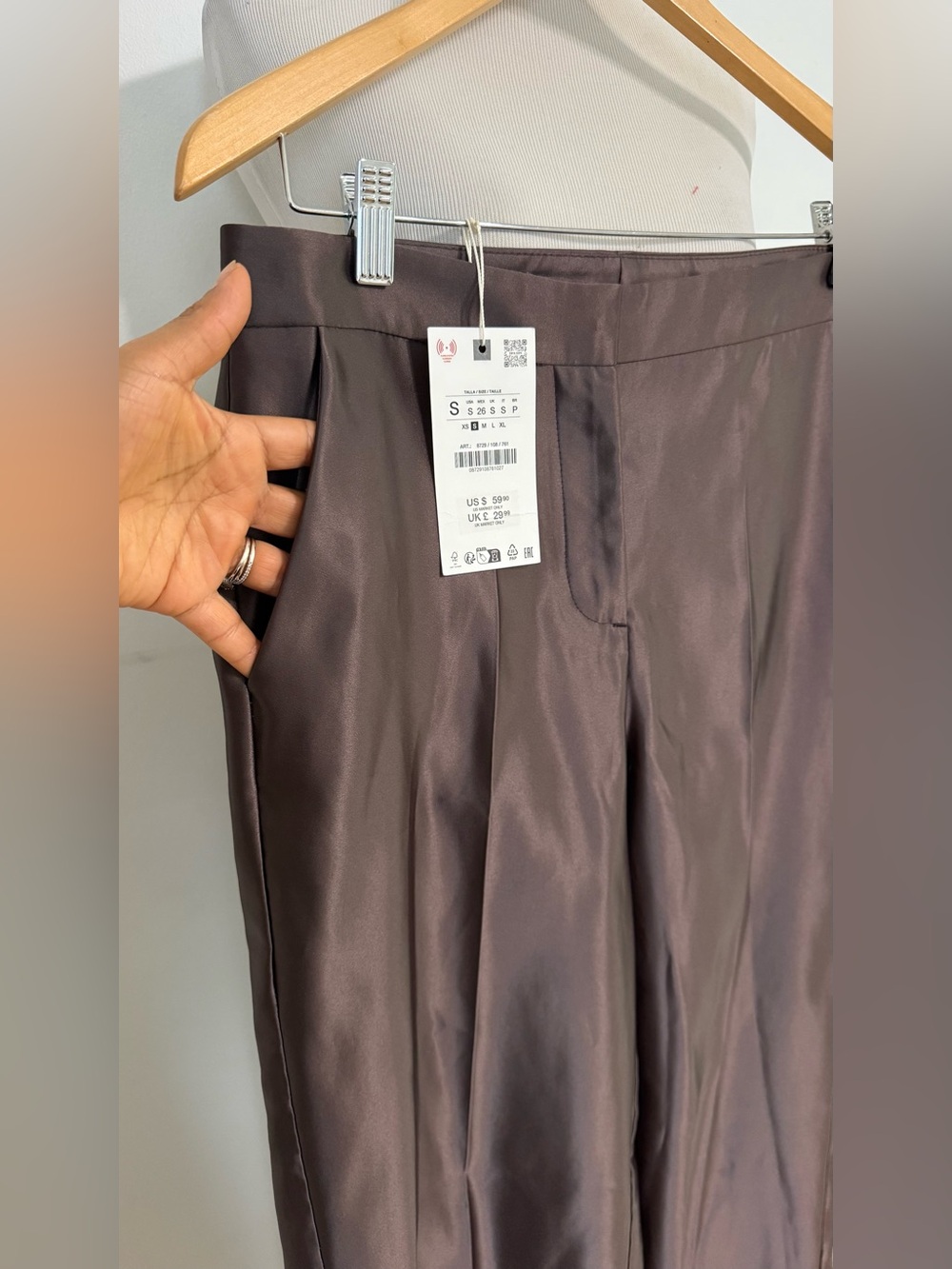 NWT Zara Satin High Waisted Wide Leg Pants Brown Size Small - Picture 4 of 7